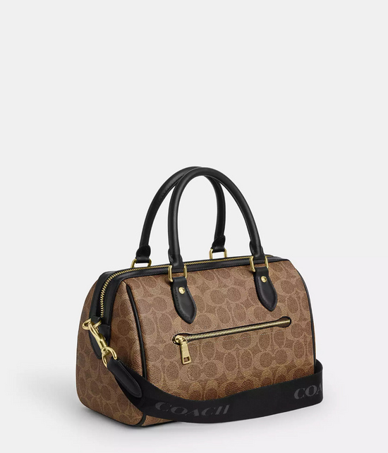 Coach Rowan Satchel In Signature Gold Tan Black(Pre-Order)