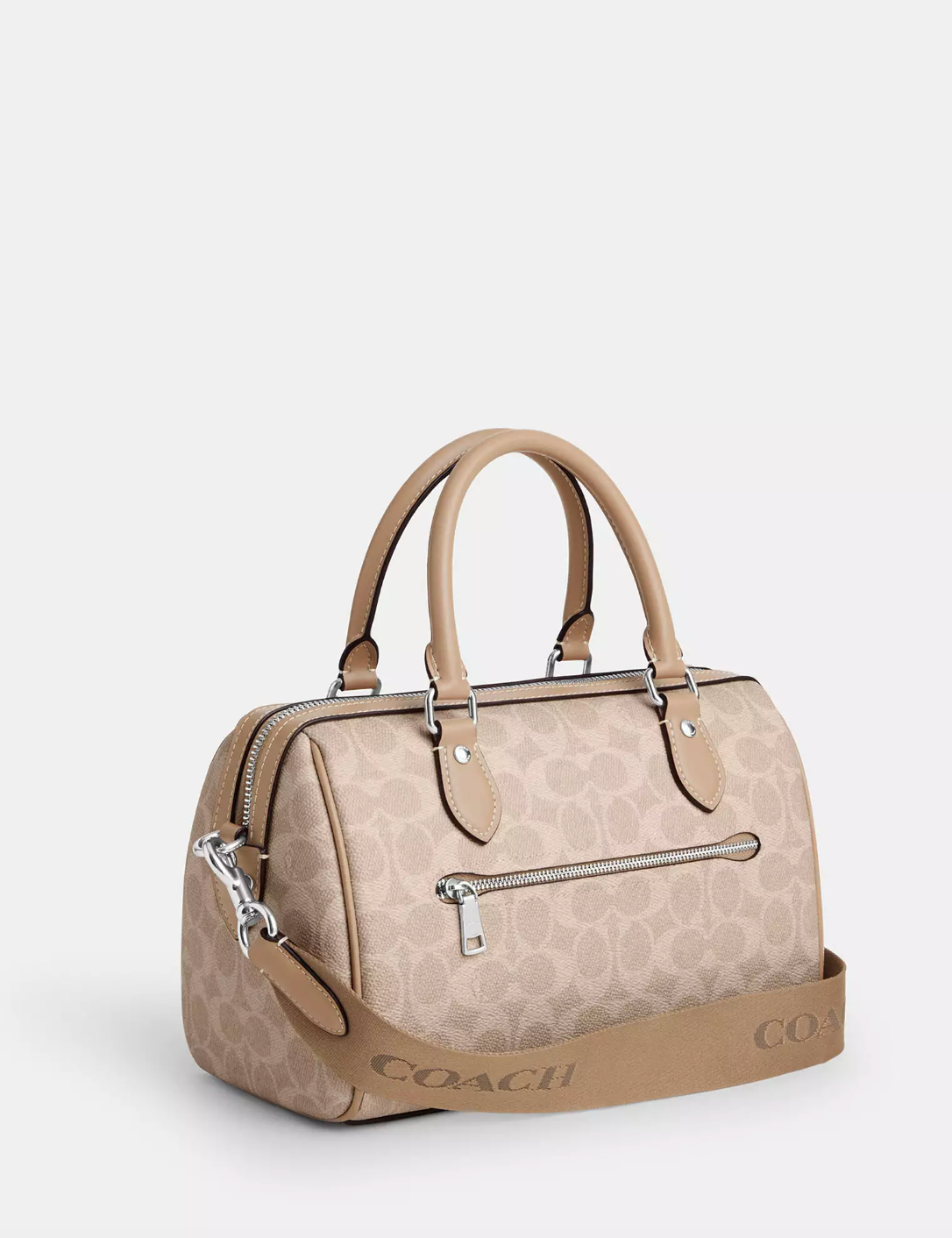 Coach Rowan Satchel Bag In Signature Silver Sand Taupe (Pre-Order)