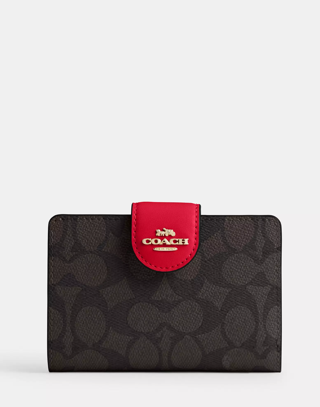 Coach Medium Corner Zip Wallet In Signature Gold Walnut Bold Red (Pre-Order)