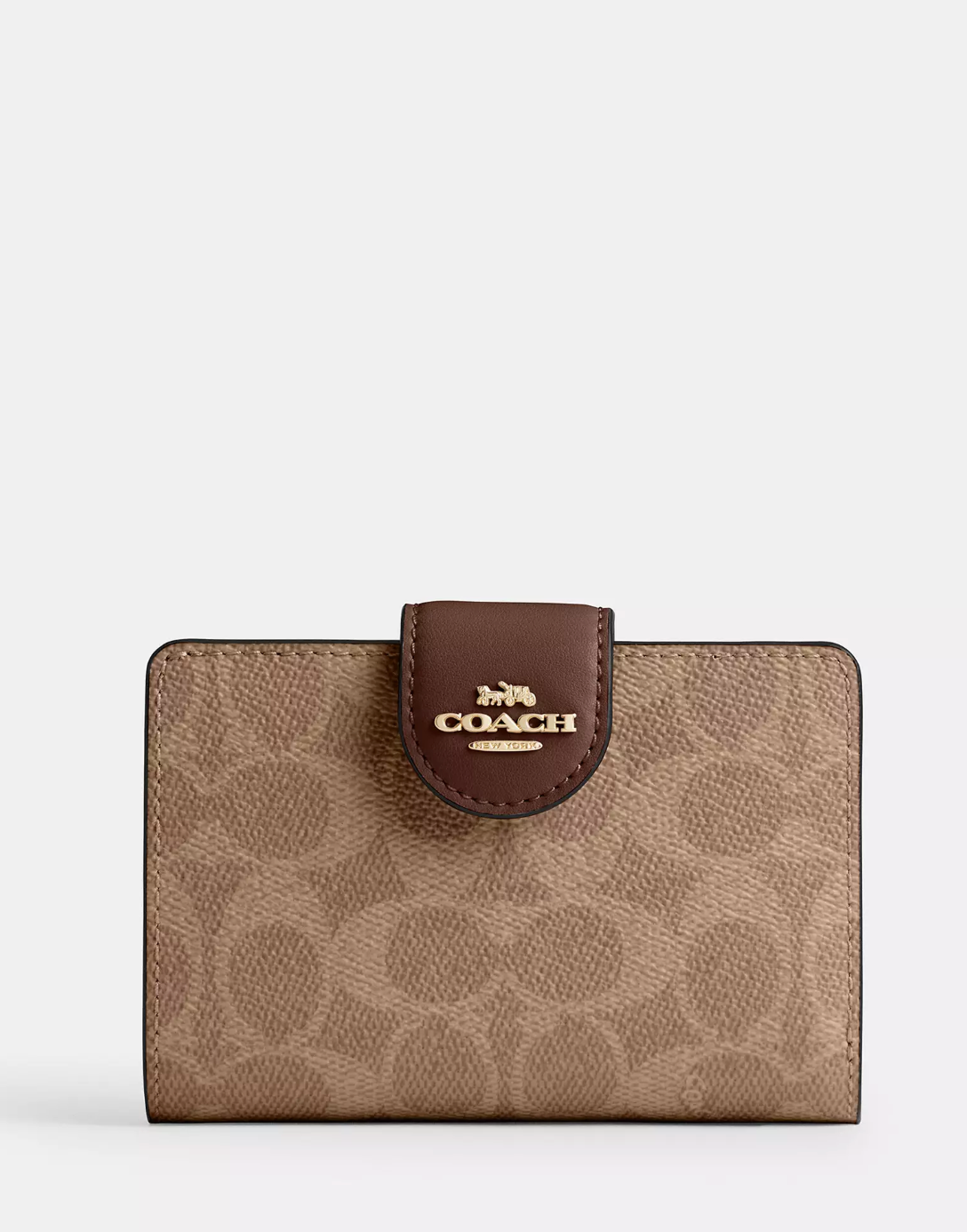 Coach Medium Corner Zip Wallet In Signature Gold Tan Brown