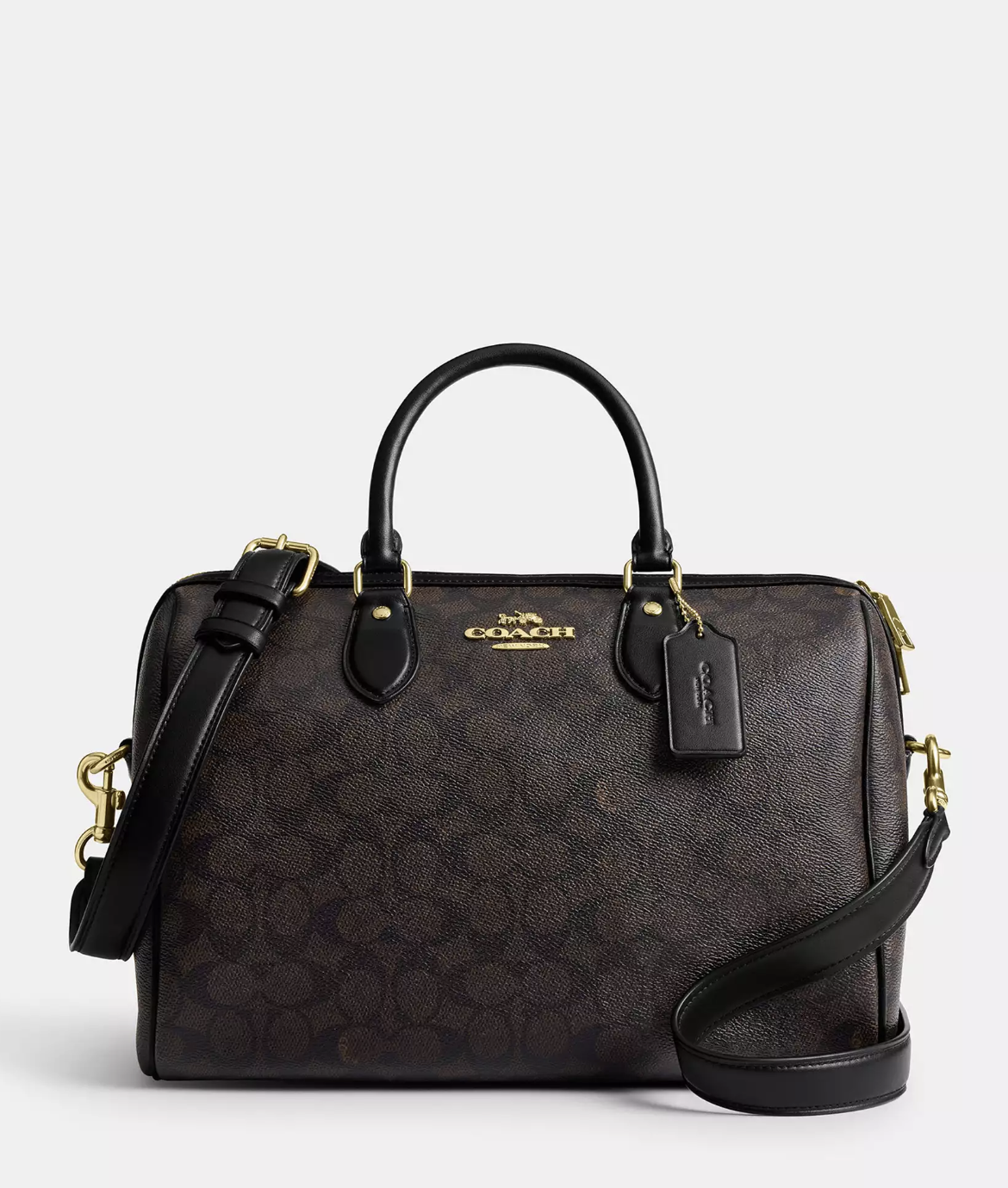 Coach Rowan Large Satchel Bag In Signature Gold Walnut Black (Pre-Order)