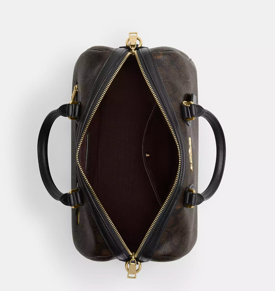 Coach Rowan Large Satchel Bag In Signature Gold Walnut Black (Pre-Order)