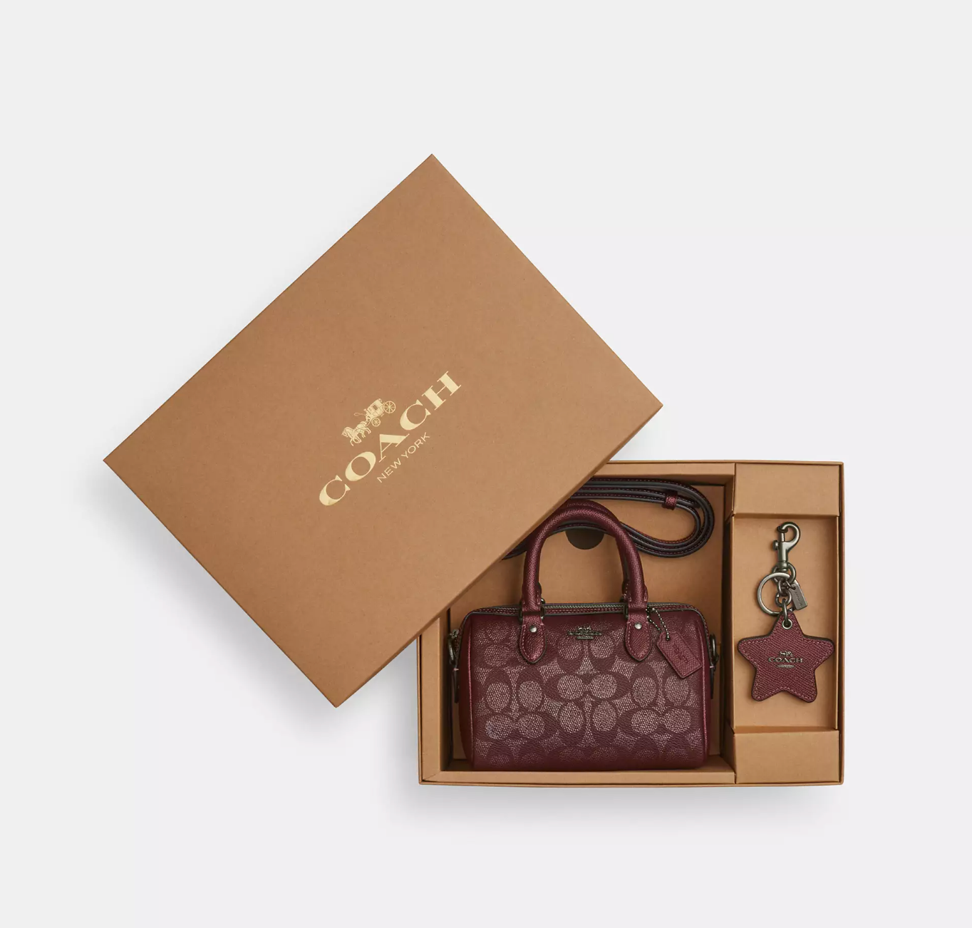 Coach Boxed Mini Rowan Crossbody Bag And Mirror Bag Charm Set In Signature Wine Multi (Pre-Order)