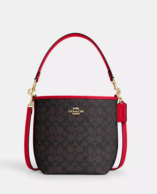 Coach City Bucket Bag In Signature Gold Walnut Bold Red (Pre-Order)