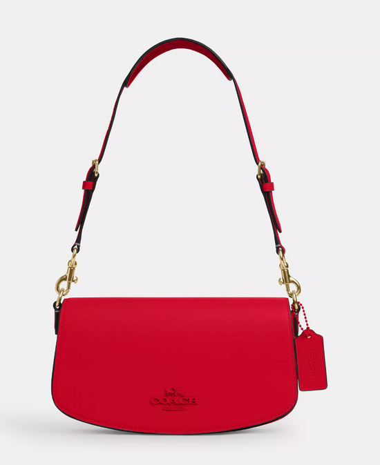 Coach Andrea Shoulder Bag In novelty leather Gold Bold Red (Pre-Order)