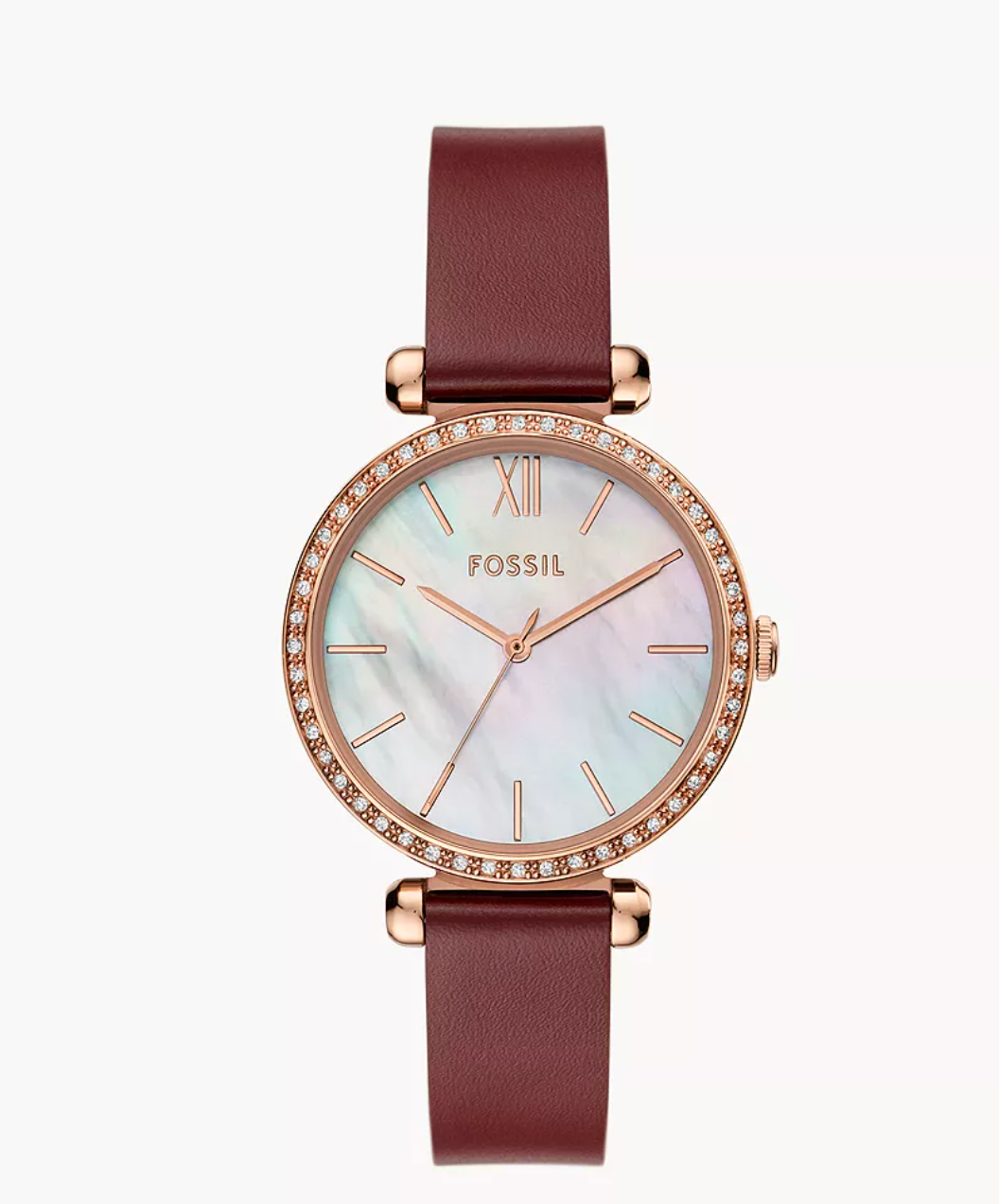 Fossil Women Tillie Three-Hand Maroon Leather Watch Bq3968 (Pre-Order)