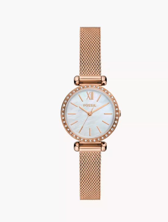 Fossil Women Tillie Mini Three-Hand Rose Gold-Tone Stainless Steel Mesh Watch Bq3897 (Pre-Order)