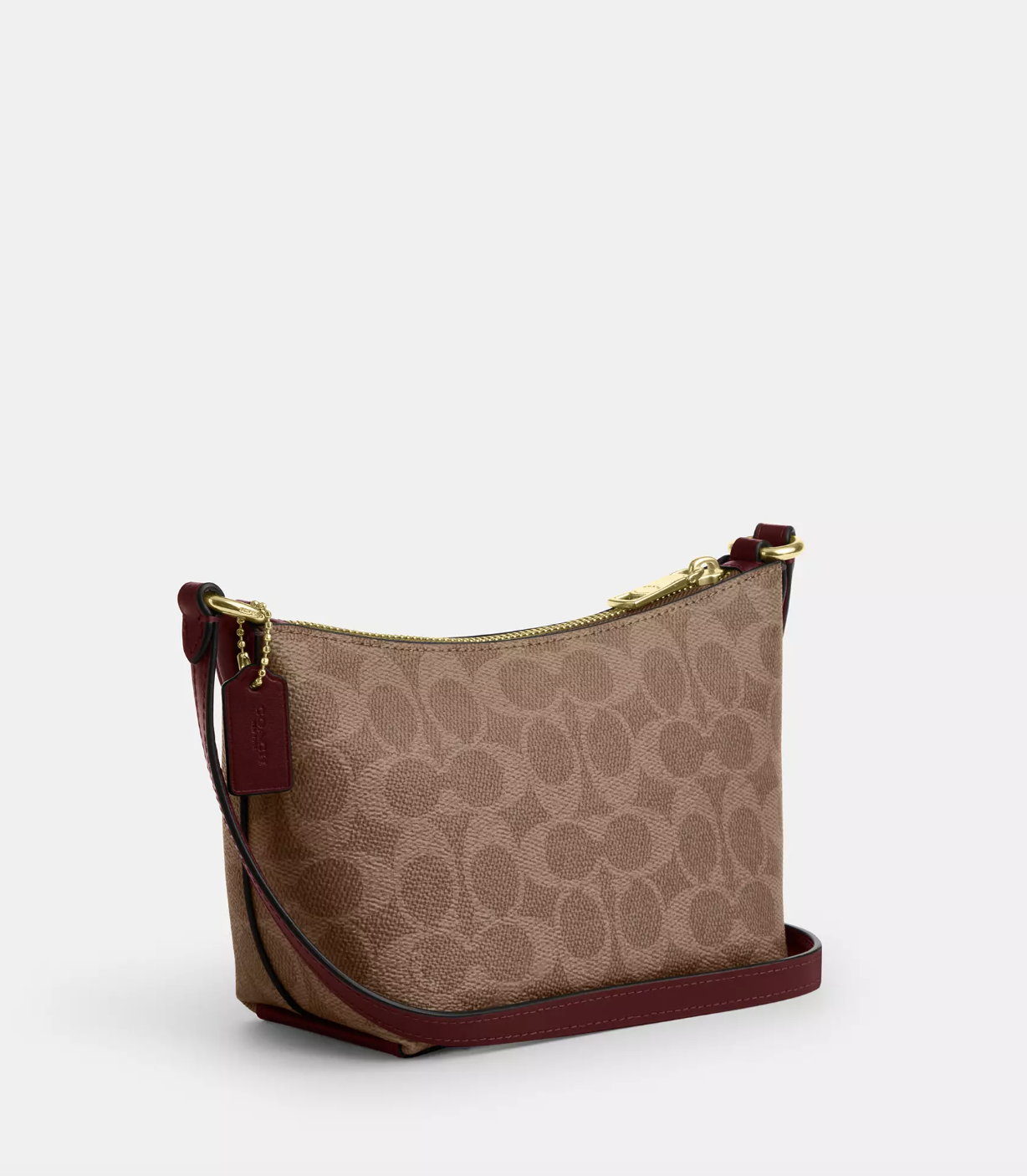 Coach Zip Top Crossbody Bag In Signature With Horse And Carriage Print Black Cherry