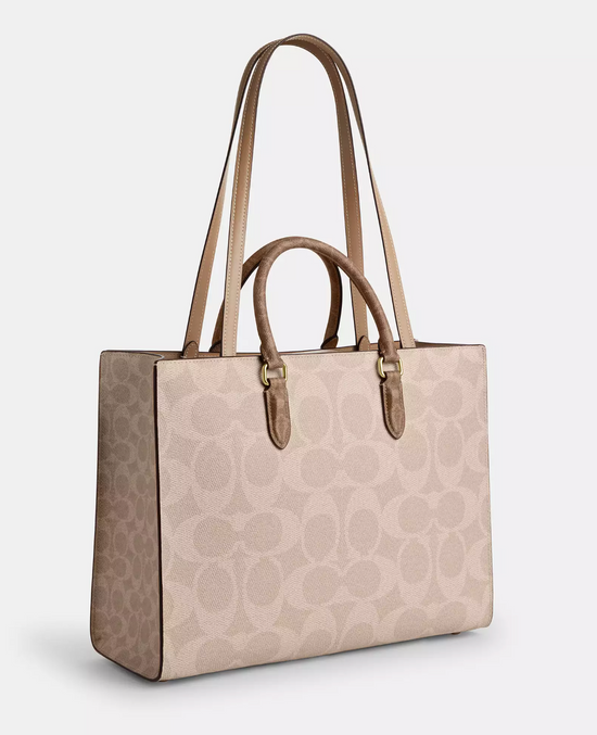 Coach Maggie Tote Bag In Blocked Signature Gold Sand Tan (Pre-Order)