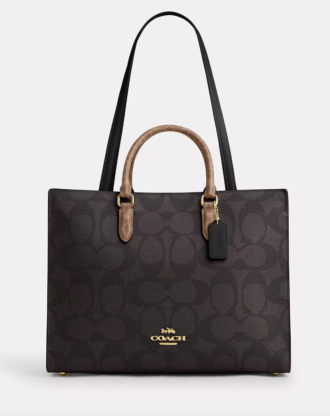 Coach Maggie Tote Bag In Blocked Signature Walnut Tan