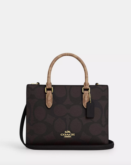 Coach Maggie Small Tote Bag In Blocked Signature Walnut Tan (Pre-Order)