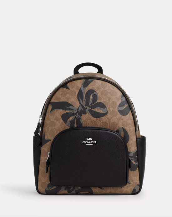 Coach Medium Court Backpack In Signature Canvas With Bow Print Tan Black Multi (Pre-order)