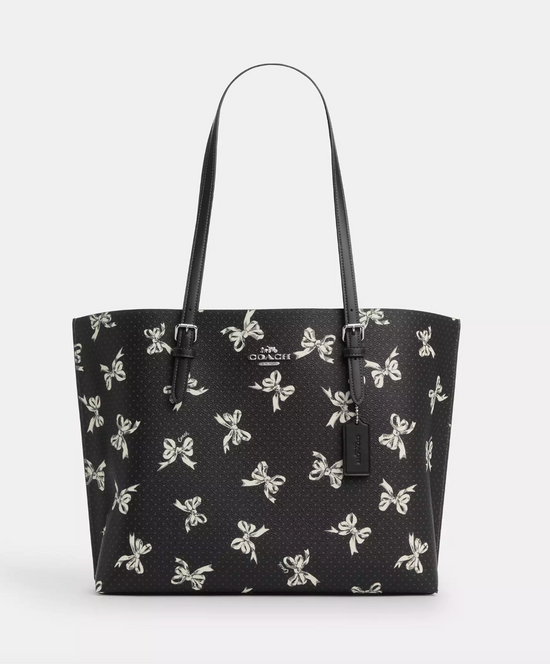 Coach Mollie Tote Bag With Bow Print In Silver Black Multi (Pre-Order)