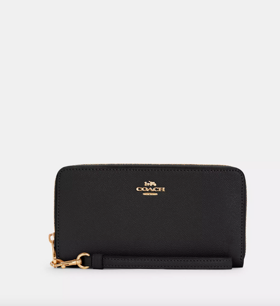 Coach Long Zip Around Wallet In Crossgrain Leather Black