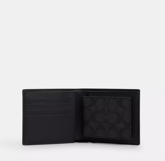 RM390 SAS Birthday Celebration (PRE-ORDER) Coach Gift Box Wallet 3-In-1 In Signature Charcoal Black