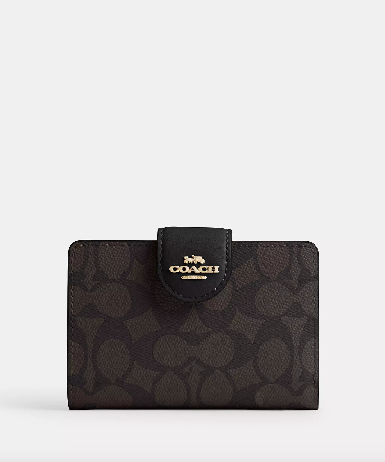 Coach Medium Corner Zip Wallet In Signature Walnut Black (Pre-Order)