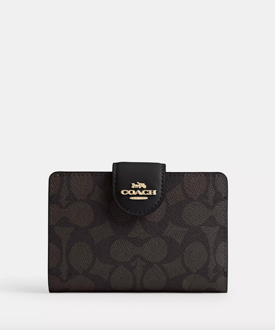 Coach Medium Corner Zip Wallet In Signature Walnut Black (Pre-Order)