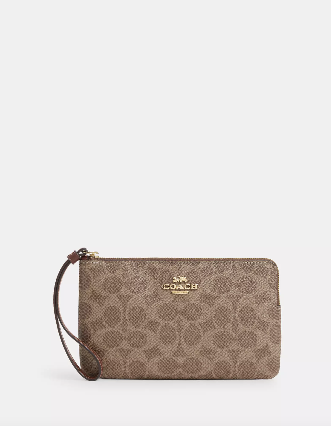 Coach Large Corner Zip Wristlet In Signature Tan Brown