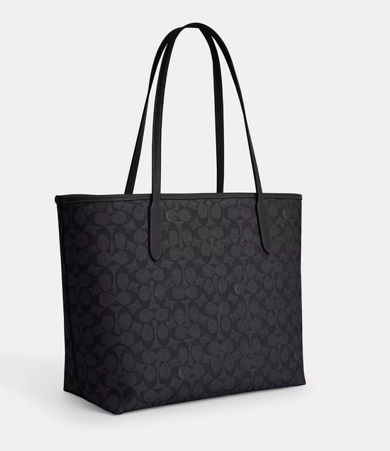 Coach Open City Tote In Signature Graphite Black (Pre-Order)