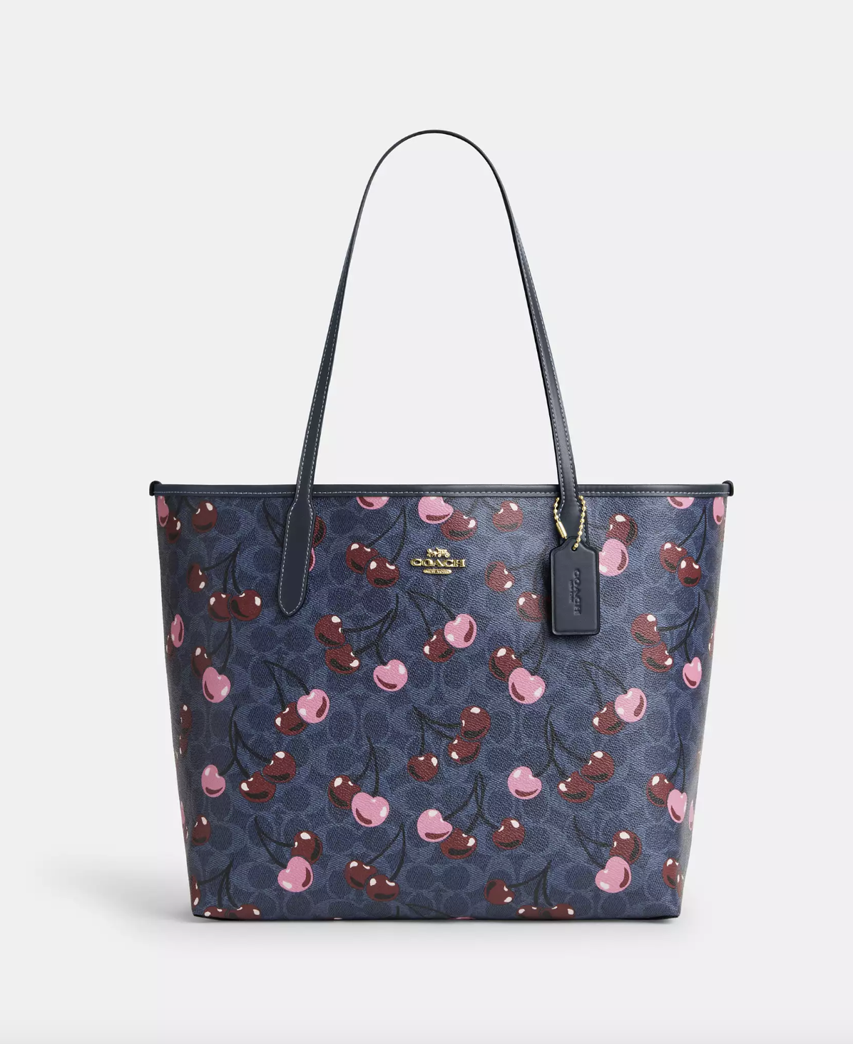 Coach City Tote Bag In Signature Canvas With Cherry Print In Denim Multi (Pre-Order)