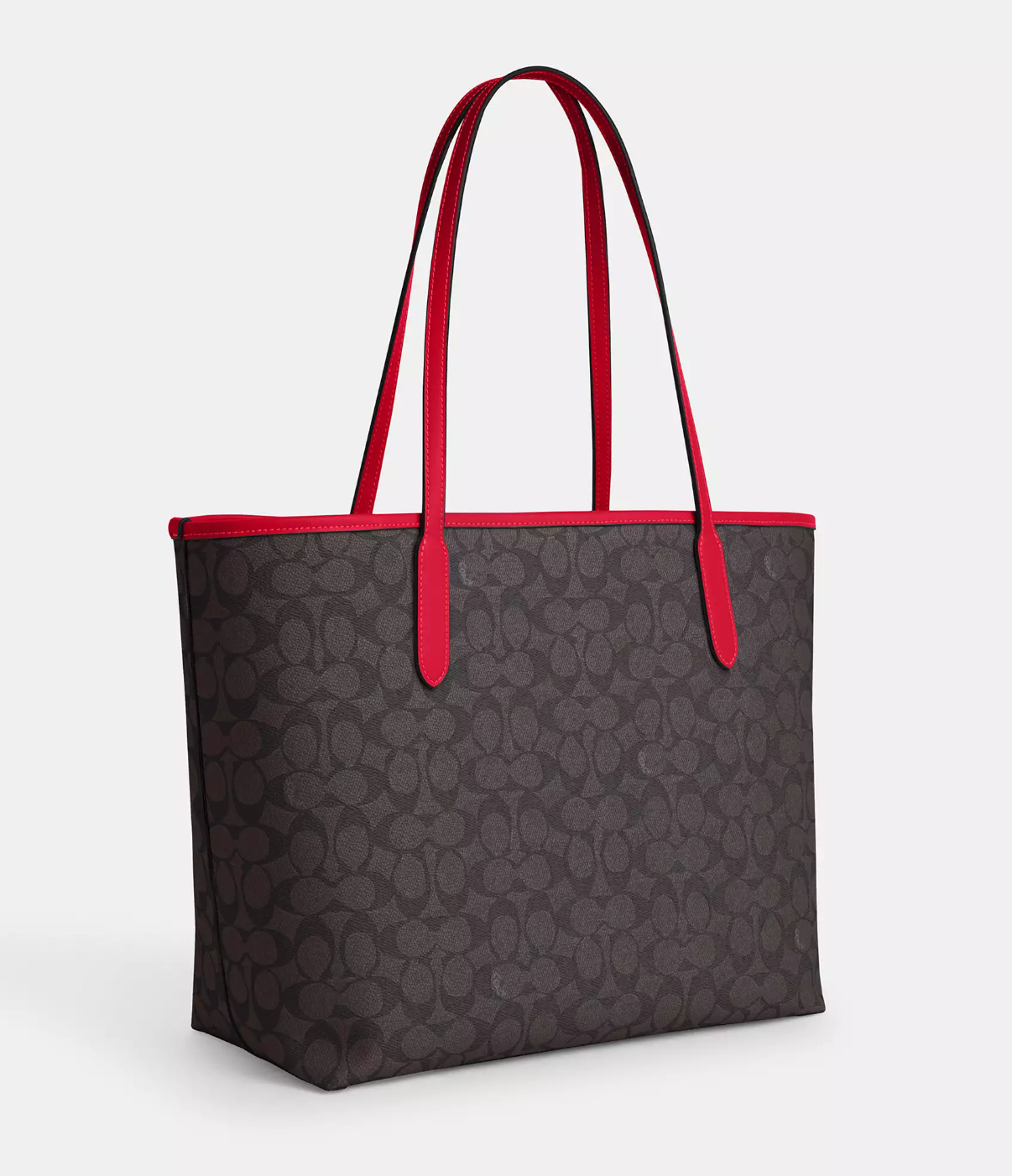 Coach City Tote Bag In Signature Walnut Bold Red (Pre-Order)