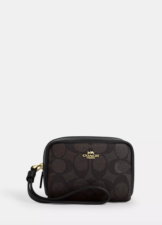 Coach Pouch Wristlet In Signature Walnut Black (Pre-Order)