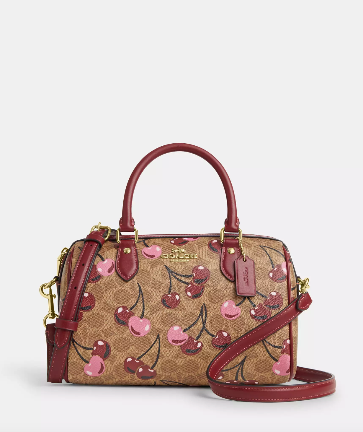 Coach Rowan Satchel Bag In Signature Canvas With Cherry Print Tan Multi (Pre-Order)