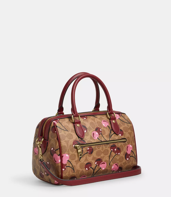 Coach Rowan Satchel Bag In Signature Canvas With Cherry Print Tan Multi (Pre-Order)