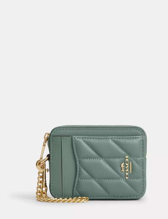 Coach Zip Card Case With Quilting In Gold Sage (Pre-Order)