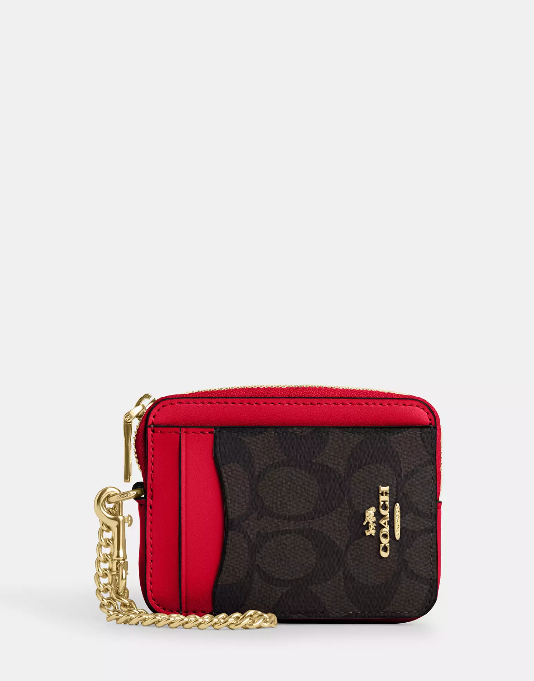 Coach Zip Card Case In Signature Walnut Bold Red (Pre-Order)