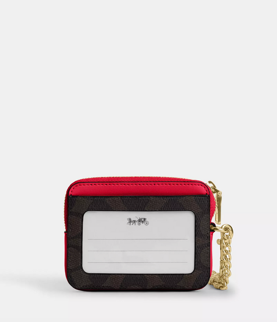 Coach Zip Card Case In Signature Walnut Bold Red (Pre-Order)