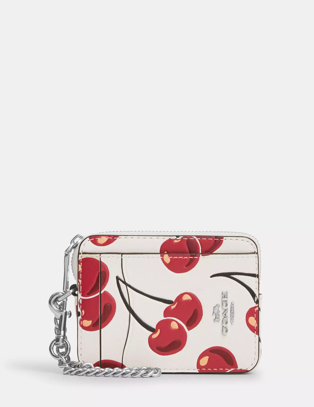 Coach Zip Card Case With Cherry Print Chalk multi (Pre-Order)