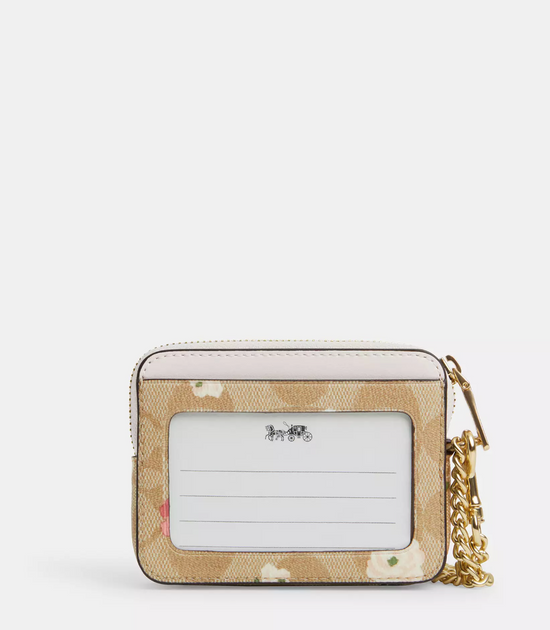 Coach Zip Card Case In Signature Canvas With Floral Print Light Khaki Chalk Multi (Pre-Order)