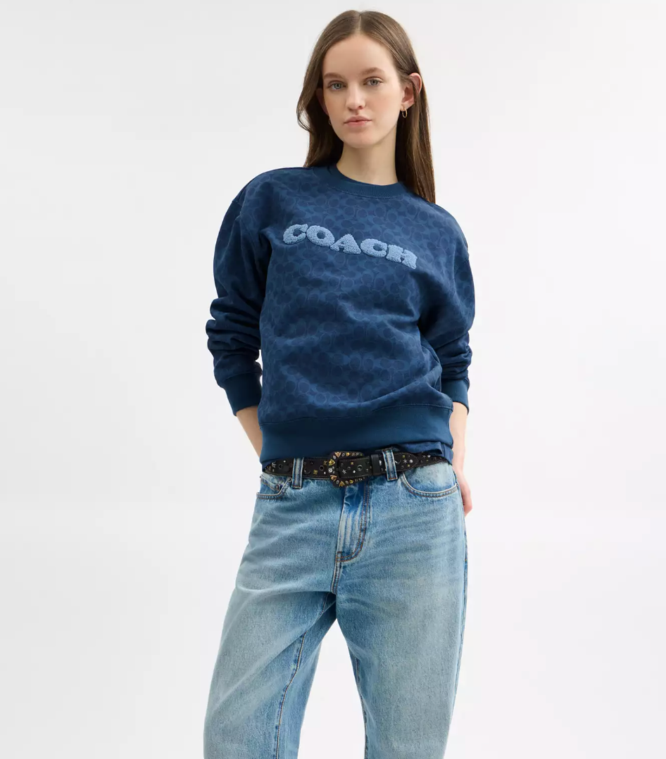 Coach Signature Crewneck In Navy Multi (Pre-Order)