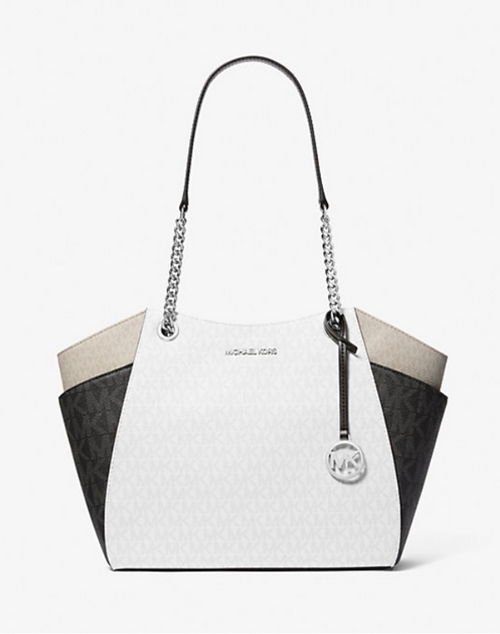 Michael Kors Jet Set Large Chain Shoulder Tote Bag In Colorblock Monogram Optic White (Pre-Order)