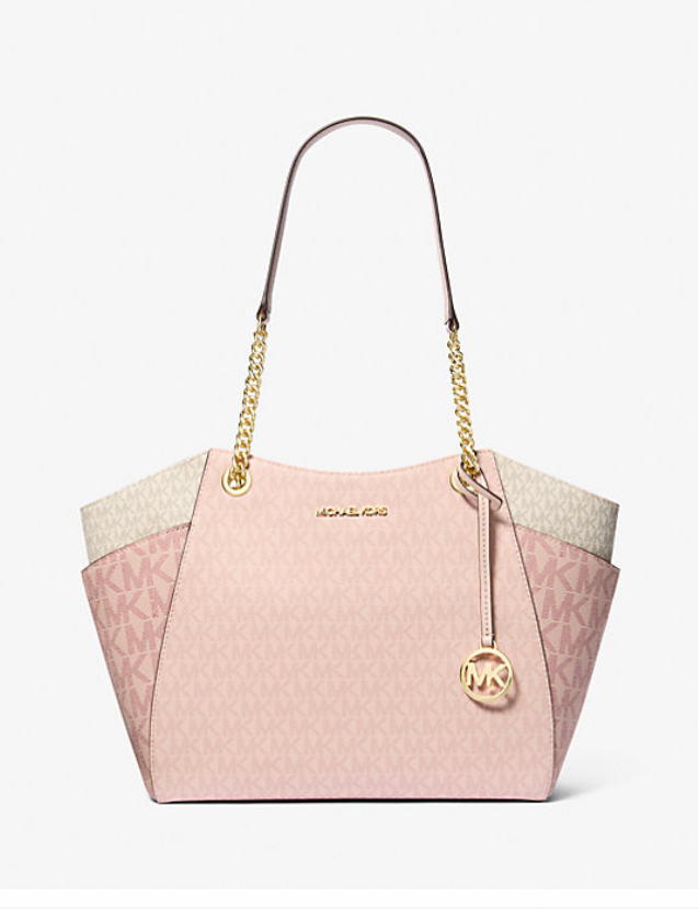 Michael Kors Jet Set Large Chain Shoulder Tote Bag In Colorblock Monogram Powder Blush (Pre-Order)