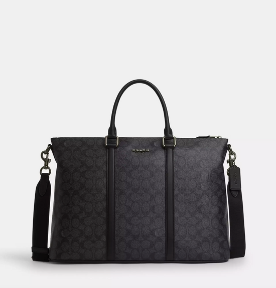 Coach Men Caleb Work Bag In Signature Charcoal Black (Pre-Order)