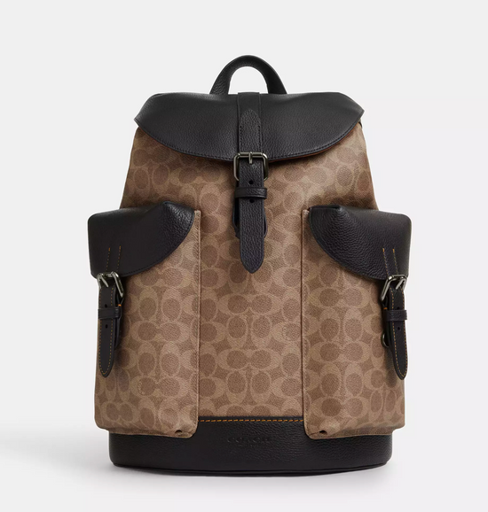 Coach Men Warner Backpack In Signature Tan Black (Special Pre-Order)