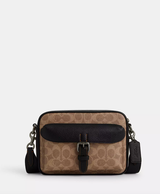 Coach Men Warner Crossbody Bag In Signature Tan Black (Pre-Order)