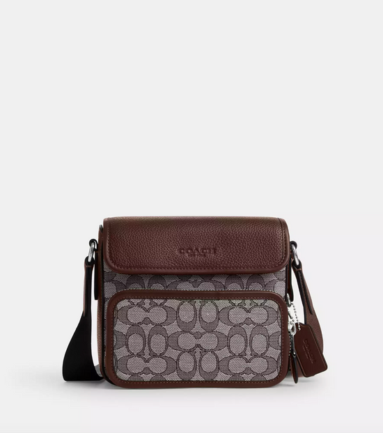 Coach Men Sullivan Flap Crossbody Bag In Signature Jacquard Oak Maple (Pre-Order)