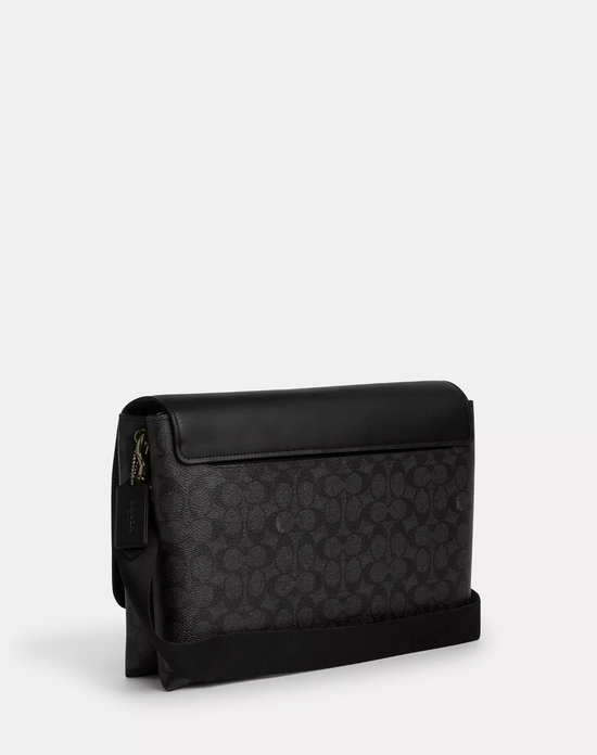 Coach Men Caleb Messenger Bag In Signature Charcoal Black (Pre-Order)