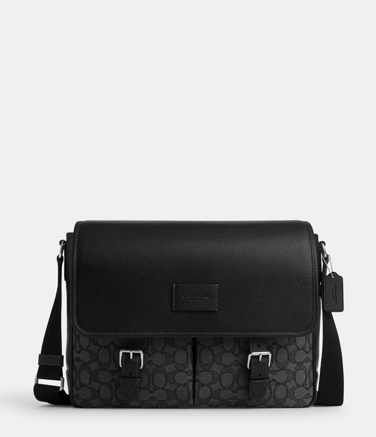 Coach Men Sprint Messenger In Signature Jacquard Charcoal Black (Pre-Order)