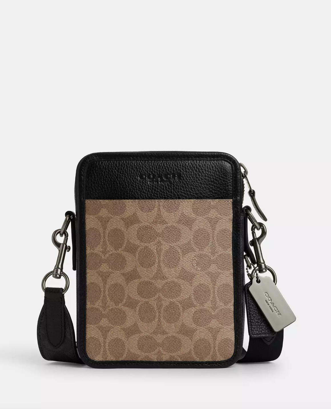 Coach Men Sullivan Crossbody In Blocked Signature Tan Charcoal Black