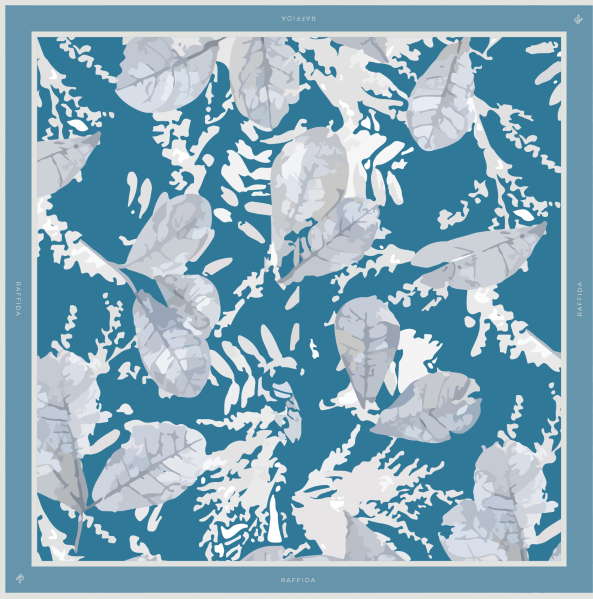 Raffida Leaves In Dusty Blue with Silver