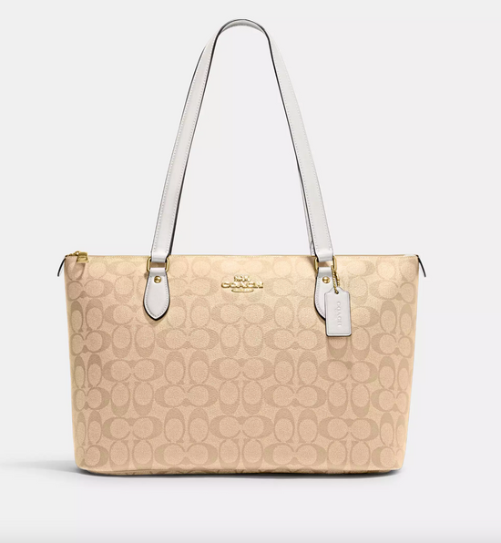 Coach Gallery Tote In Signature Light Khaki Chalk