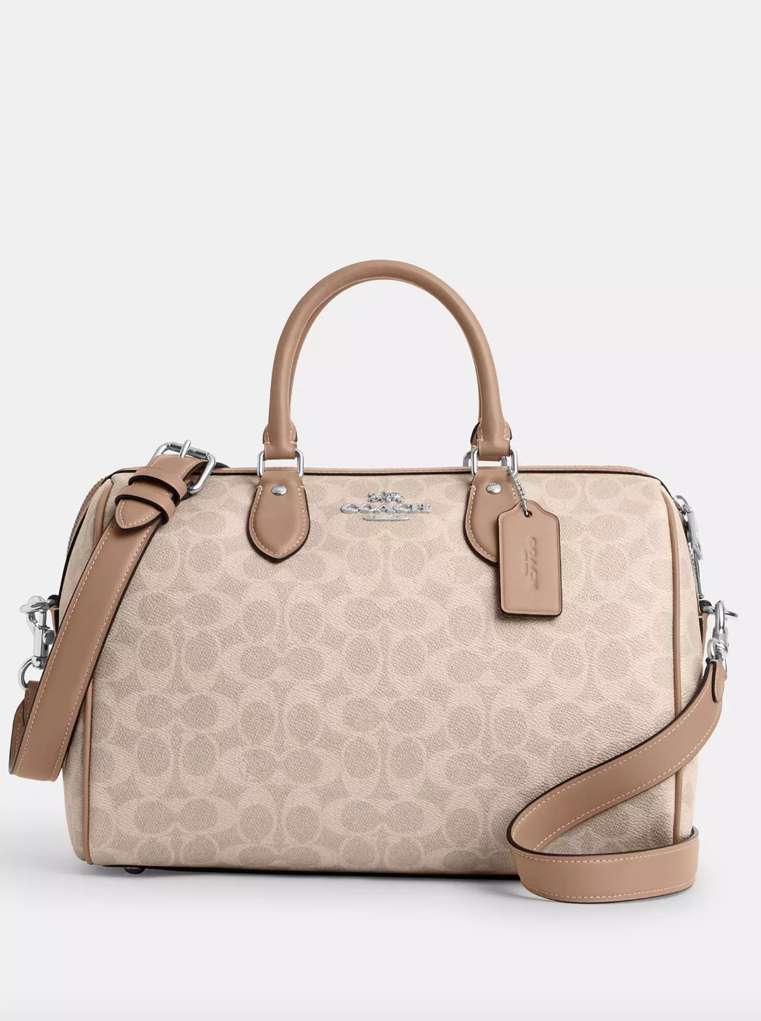 Coach Rowan Large Satchel Bag In Signature Silver Sand Taupe (Pre-Order)