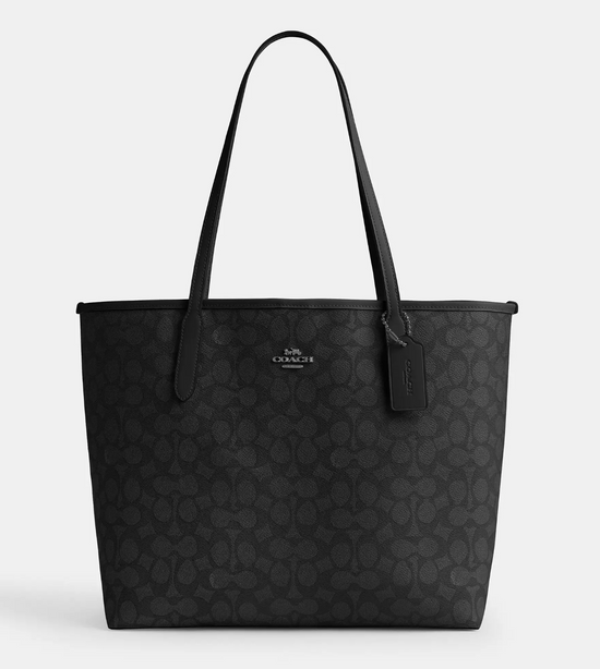 Coach Open City Tote In Signature Graphite Black (Pre-Order)