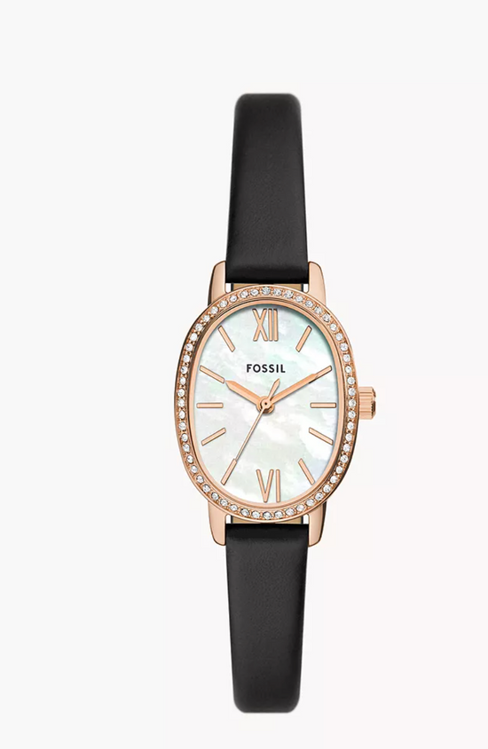 Fossil Women Penny Three-Hand Black Leather Watch Bq3974 (Pre-Order)