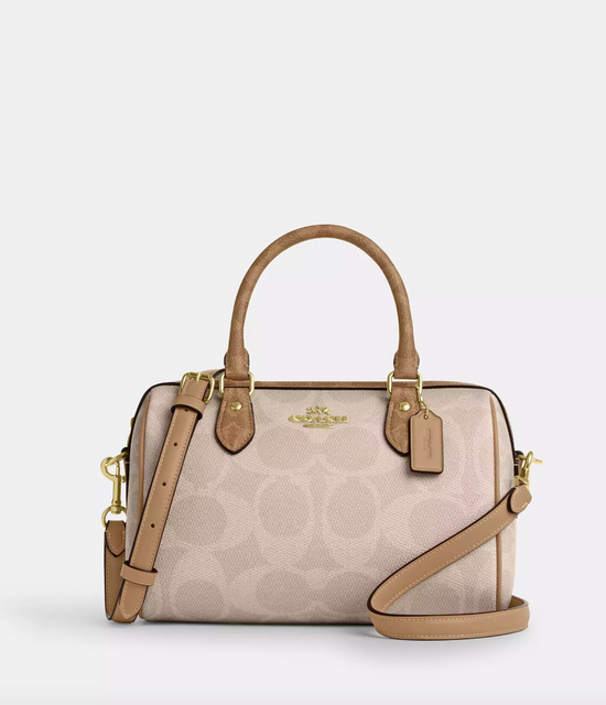 Coach Rowan Satchel Bag In Blocked Signature Gold Sand Tan (Pre-Order)