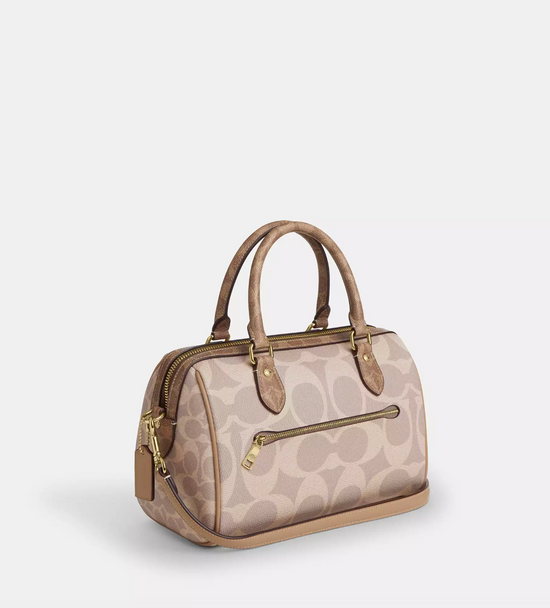 Coach Rowan Satchel Bag In Blocked Signature Gold Sand Tan (Pre-Order)